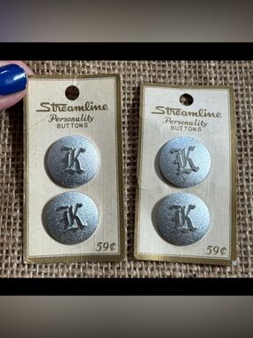 Vintage Personality Plastic Buttons Silver Color Initial K Sewing Crafts